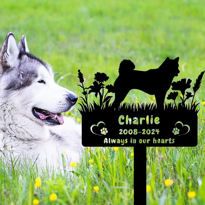 Custom Husky Dog Memorial Grave Marker,Personalized Flora Dog Memorial Garden Stake,Dog Memorial Plaque Burial Stake Engraved Sign,Dog Sympathy Grave Stake,Dog Memorial Statue Headstone