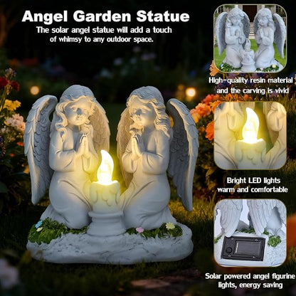 Solar Angel Garden Statue Outdoor, Praying Angel Statues Solar Figurine Lights Outdoor Waterproof, Resin Angel Sculpture for Garden Yard Lawn Grave Cemetery Decor, Gift for Mom Grandma Women (Praying)