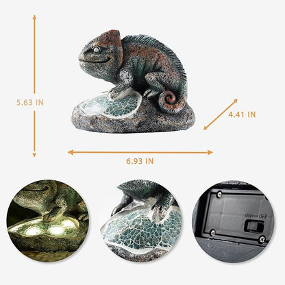 Rezpuao Solar Chameleon Garden Statues Outdoor Decor Resin Chameleon Figurine with Solar Light for Patio,Balcony,Yard,Lawn Ornament,Perfect Garden Gift