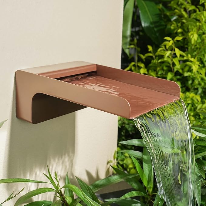 304 Stainless Steel Outdoor Garden Waterfall Spout, Water Fountain Spillway Made Exquisite Handcrafted for Landscape Decors, Patios, Pools, Courtyards, Water Walls (Brown Powder Coating)