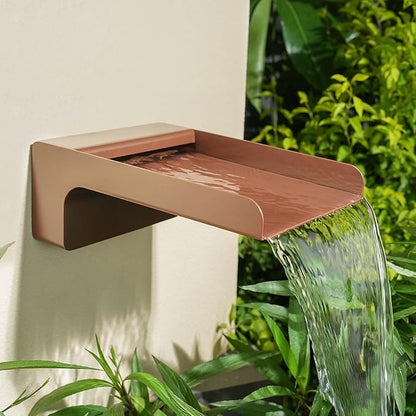 304 Stainless Steel Outdoor Garden Waterfall Spout, Water Fountain Spillway Made Exquisite Handcrafted for Landscape Decors, Patios, Pools, Courtyards, Water Walls (Brown Powder Coating)