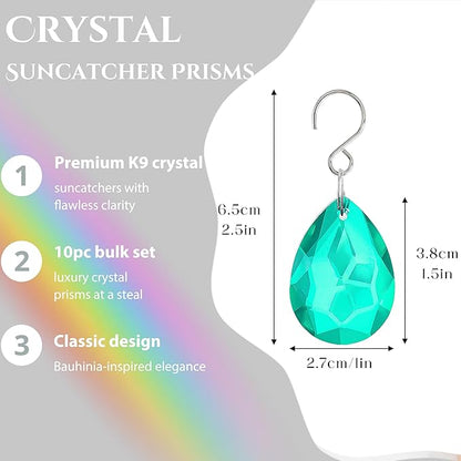 H&D HYALINE & DORA 10pcs Bauhinia Crystal Suncatcher Prisms Chandelier Beads Replacement 38mm Hanging Crystals Ornament Pendant for Window Wedding Party Decor,Cyan Blue