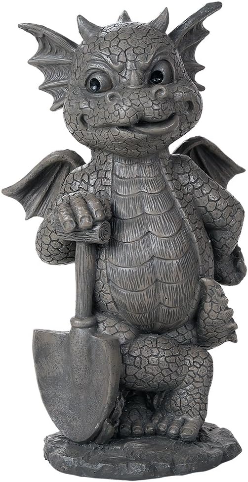 Pacific Giftware Garden Dragon Green Thumb Gardener Dragon Decorative Garden Accent Sculpture Stone Finish 10 Inch Tall