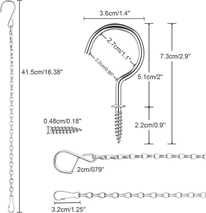 Hotop 8 Pcs Metal Hanging Chains with Ceiling Hooks, Garden Plant Hangers for Hanging Bird Feeders, Billboards, Chalkboards, Basket, Planters, Lanterns, Wind Chimes, Chain Hook DIY(16.38 Inch,Silver)