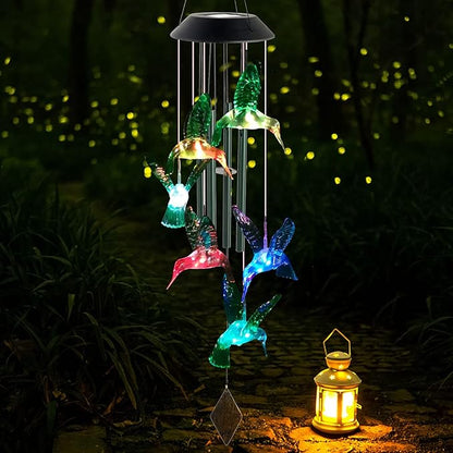 Hummingbird Solar Wind Chimes Outdoor, Father Gift, Birthday Gifts for Mother,Husband,Stepdad,Women,Grandma,Daughter,Aunt,Friend,Wife,Sister. dad and mom Gardening Gifts, Yard Decor