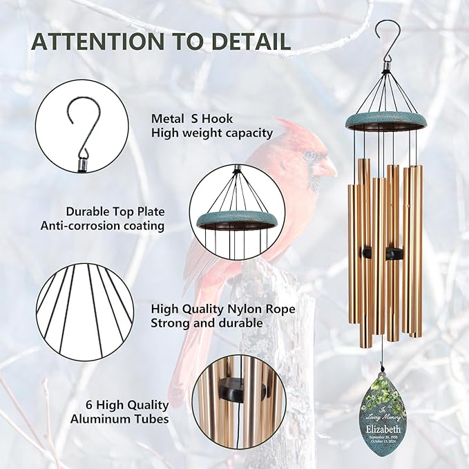 ASTARIN Personalized Memorial Gifts Wind Chimes, Sympathy Customized Wind Chimes in Loving Memory of Dad/Mom, Memorial Gifts for Loss, 35inch Wind Chime Deep Tone for Outdoor, Produced in USA