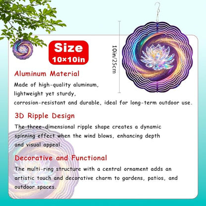 10x10 Crystal Lotus Flower Spinning Wind Chime Rainbow Galaxy Wind Spinner Outdoor Garden Decor Crystal Chimes Mother's Day Housewarming Gift