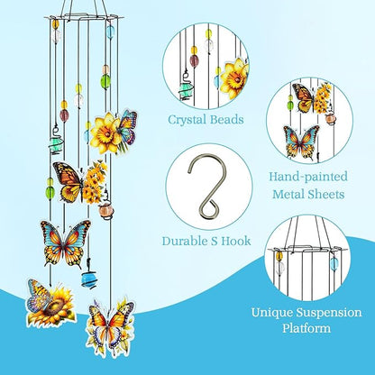 Wind Chimes Butterfly Gifts for Women Wind Chime, Wind Chimes for Outside, Thank You Gift for Mom Friend Sisters- Mother's Day, Birthday, Thanksgiving Day