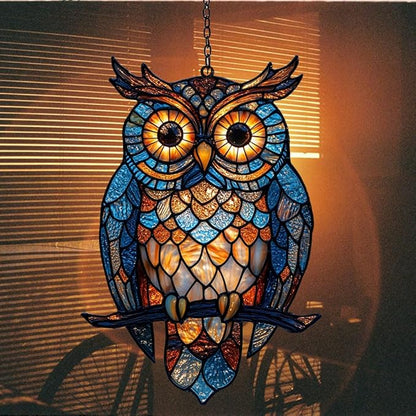 Night Owl Acrylic Suncatcher Stained Glass Effect Window Car Hanging Christmas Ornament Indoor Outdoor Decor Garden Sun Catcher Panel for Owl Lover for Women Mom Grandma