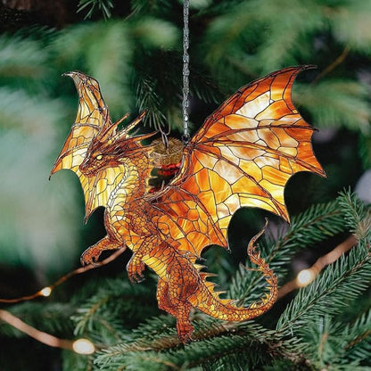 Fiery Mosaic Dragon Charm Acrylic Suncatcher Stained Glass Effect Window Car Hanging Christmas Ornament Indoor Outdoor Decor Garden Sun Catcher Panel for Dragon Lover for Women Mom Grandma