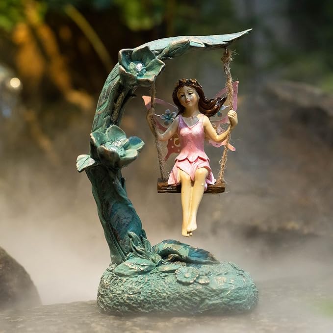 Suyorpe Garden Flower Fairy Outdoor Statue Decor Funny Swing Fairy Ornaments Figurines for Patio Lawn Yard Porch Outside Garden Gifts,9.05 Inches Tall ﻿ ﻿ ﻿