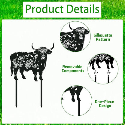 Rngmsi Highland Cow Garden Stakes Decorations 3PCS Cow Metal Silhouette Statues Garden Decor for Lawn Ornaments and Yard Art Supplies, Cow Gifts for Women Men Highland Cow Lovers