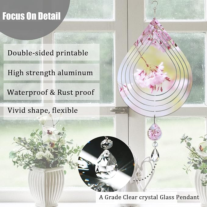 4Pack 8inch Sublimation Wind Spinner Blanks 3D Aluminum Metal Wind Sculpture Kinetic Spinners for Yard and Garden Indoor Art Ornaments Hanging Decoration (Water Drop)