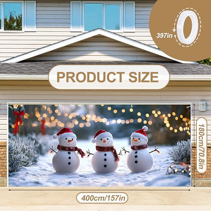 6 x 13 ft Christmas Garage Door Decorations Merry Christmas decorations Xmas Garage Door Cover, Happy New Year Hanging Banner for Home,Outdoor,Indoor,Party (Three Snowmen, 6 x 13 ft)