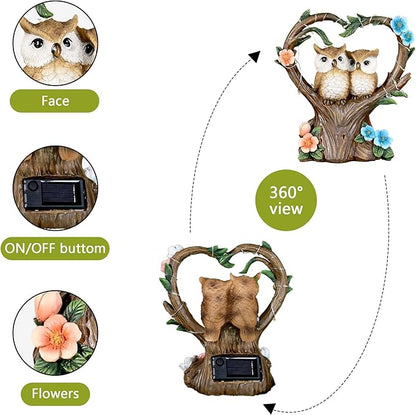 Owl Statue with Solar Lights Outdoor Decor, Resin Owls Figurines for Garden Patio Lawn Decorations, Christmas Birthday Gifts for Women Friends (7.6Inches)