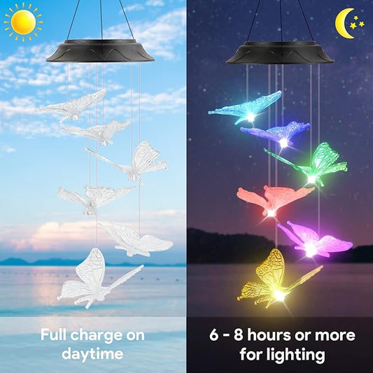 Mom Grandma Nana Wife Sister Gifts for Mothers Day, Mother Birthday Gardening Butterfly Gifts for Women, Wind Chimes Solar Lights Outdoor Decor for Garden Patio Yard Porch