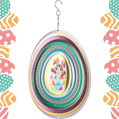 Chunful 3D Easter Bunny Wind Spinners Outdoor Hanging Ornament Gifts 10 Inch Kinetic Hanging Sculpture for Outdoor Indoor Garden Decoration Yard Art(Egg Style)