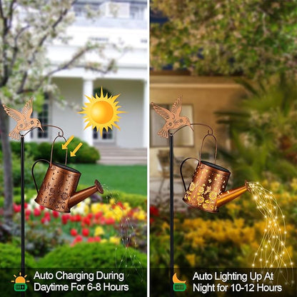 Gifts for Mom, Sunflower Butterfly Solar Lantern Outdoor Waterproof, Outside Metal Watering can Landscape Lights for Garden Yard Patio Decor Birthday Gifts for Women Grandma -with Pole