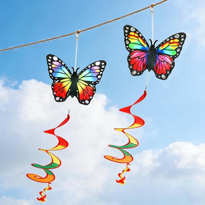 NOVWANG 2 Pack Rainbow Wind Spinners Outdoor, Butterfly Garden Wind Hanging Streamers Decor with Rotating Hook Ribbon Windsock for Patio Yard and Pride Month Celebration Decoration
