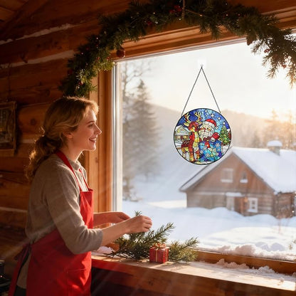 Christmas Stained Glass Suncatchers for Windows, Santa Claus Christmas Stained Glass Window Hanging, Garden Suncatchers for Home Decor, Garden, Patio, Gift for Women Men