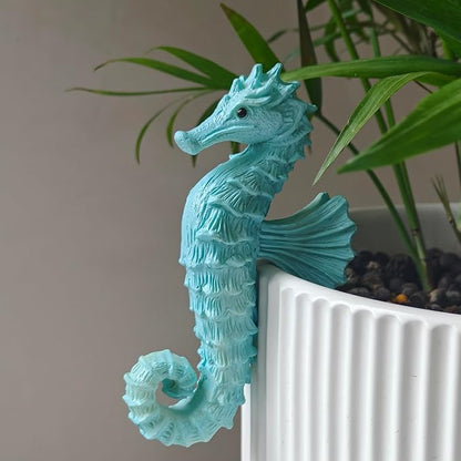 Seahorse Figure Plant Pot Hanger, Turtle Flower Pot Hugger, Resin Tortoise Statue, Funny Pot Huggers for Planters, Cute Climbing Tortoise Flower Pot Hugger, Garden Fence Balcony Patio Yard (Seahorse)