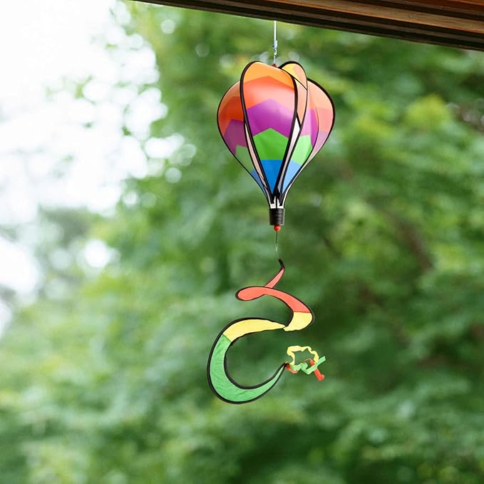 2 Pcs for Rainbow Hot Air Balloons Wind Spinner, Colorful Windsock Tail Hanging Decoration 3D Rotating Garden Windmills Hanging Geometric Twisters for Outdoor Yard Patio Porch Balcony Decoration
