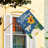 AVOIN colorlife Daisy Sunflower Hello Sunshine House Flag 28x40 Inch Double Sided, Summer Seasonal Holiday Burlap Yard Outdoor Decoration Blue