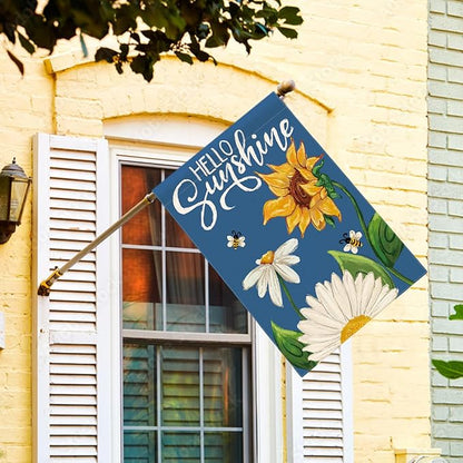 AVOIN colorlife Daisy Sunflower Hello Sunshine House Flag 28x40 Inch Double Sided, Summer Seasonal Holiday Burlap Yard Outdoor Decoration Blue