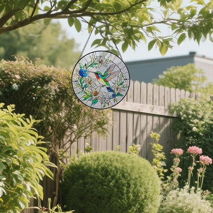 Sun Catcher Stained Glass Window Hanging 8 inch Birds & Flowers Suncatcher Wall Art Home Decor Sun Catchers Decoration for Garden Home Housewarming Gifts
