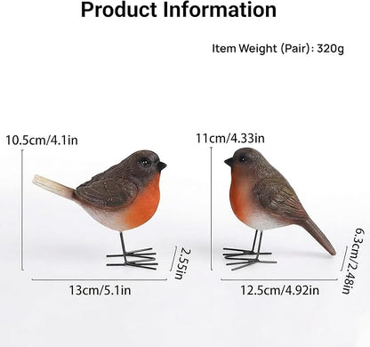 2Pcs Realistic Robin Figurines Ornaments Resin Bird Statues with Sturdy Metal Feet Small Animal Sculpture Decoration for Garden Patio, Outdoor Shelf, Miniature Scene & Yard Art, Gift for Nature Lovers