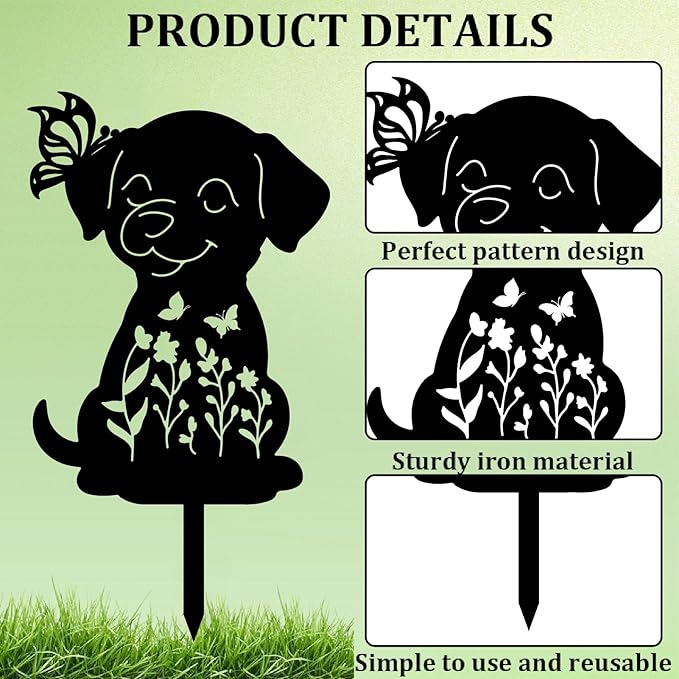 CREATCABIN 2Pcs Black Dog Stake Metal Dog Garden Decor Art Dog Silhouette Statues Garden Decorative Dog Ground Insert Lawn Ornaments for Outside Outdoor Dog Lover Gifts 8.6/8.3x11.8Inch