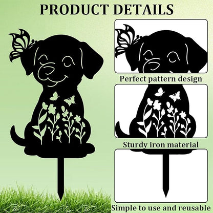 CREATCABIN 2Pcs Black Dog Stake Metal Dog Garden Decor Art Dog Silhouette Statues Garden Decorative Dog Ground Insert Lawn Ornaments for Outside Outdoor Dog Lover Gifts 8.6/8.3x11.8Inch