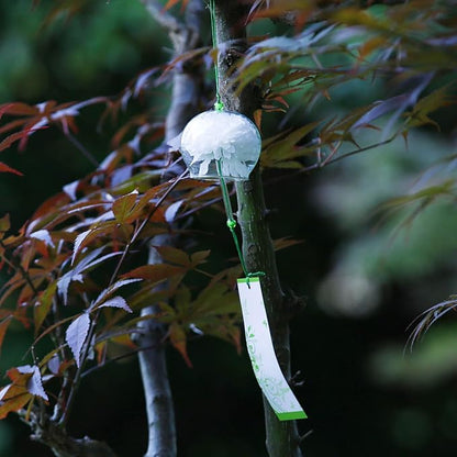 Japanese Wind Chime Glass Outdoor Ornament for Garden, Patio & Balcony, Hanging Wind-Bell Decoration Gift, Blessing Pendant Windchimes & PVC Wind-Catcher, White Flower