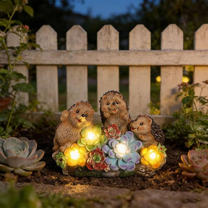 3 Hedgehog Solar Garden Statues with Succulent Animal Figurines Resin Hedgehog Decor Outdoor Statues, Ideal Decoration for Lawn Patio Yard, Gifts for Men Women