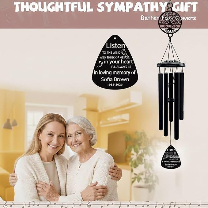 Personalized Memorial Wind Chimes for Loss of Loved One Sympathy Gift in Memory Windchimes Outdoors Bereavement Gifts Remembrance Gift for Loss of Mom Dad (Memorial 2)