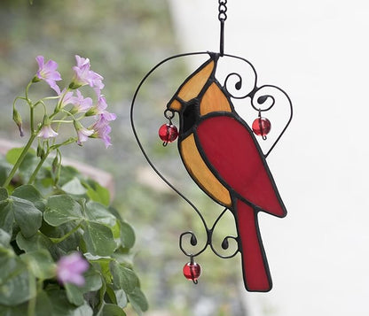 Red Cardinal Decor Stained Glass Window Hanging,Bird Ornaments Suncatcher for Window,Cardinal Gifts for Grandma,Mom, Sympathy Grief Memorial Gift (Red)