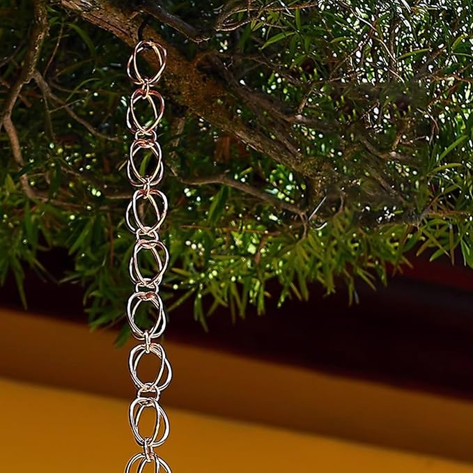Decorative Rain Chains Waterfall, Copper Ring Rain Chain Extension, Outside Decoration Rain Catcher System for Garden, Roof Rainwater Diverter for Downspout, Rain Guide Chains (300cm (10ft))