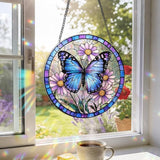 8 Inchacrylic Window Hanging, Forget Me Not Flower Stained Glass Suncatcher, Window Decor, Plant Lover Gift for Women, Best Friend, Family, Colleague, Classmate (232)