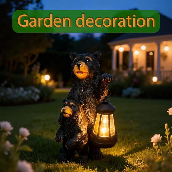 Solar Garden Outdoor Statues Lights Bear Garden Sculptures Birthday Housewarming Gifts for Women Mom Grandma for Patio Yard Lawn Backyard Decorations