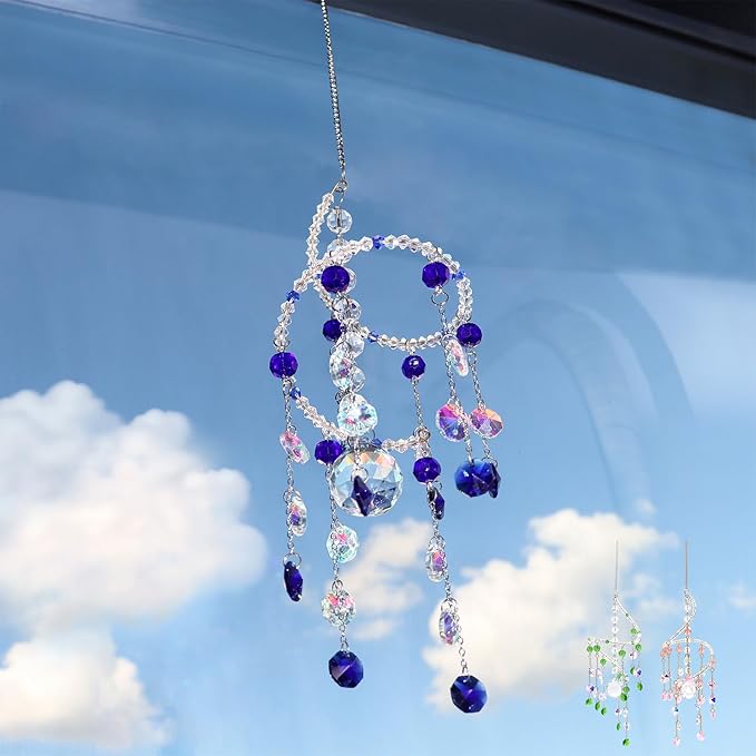 Geili Crystal Suncatchers for Windows Hanging,Spiral Crystal Sun Catchers Indoor Window,Boho Hanging Crystals for Decoration,Healing Wind Chimes Suncatcher Rainbow Maker for Outsid(Blue)