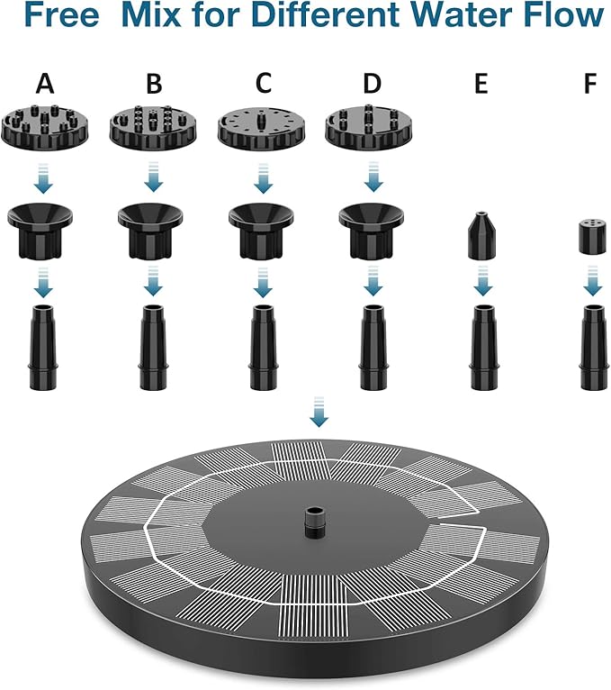 2.5W Solar Fountain for Bird Bath 2026 Upgraded, Solar Bird Bath Fountain with 4 Fixed Rods & 6 Nozzles for Garden, Pond, Pool, and Patio – No Battery Required, Attracts Hummingbirds & Wildlife