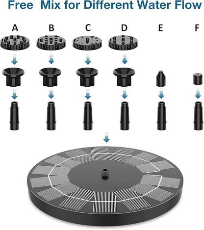 2.5W Solar Fountain for Bird Bath 2026 Upgraded, Solar Bird Bath Fountain with 4 Fixed Rods & 6 Nozzles for Garden, Pond, Pool, and Patio – No Battery Required, Attracts Hummingbirds & Wildlife