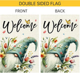 Welcome Spring Summer Tulip Garden Flag Flowers Butterfly Garden Flags 12x18 Inch Burlap Double Sided Gnome Colorful Floral Small Lawn Yard Outside Rustic Farmhouse Holiday Decorations Flags