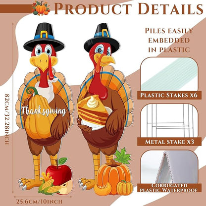 Umigy 3 Pcs Thanksgiving Yard Sign Gobble Turkey Garden Decor with Stakes 32 x 10 Inch Harvest Turkey Outdoor Lawn Sign Thanksgiving Yard Decor Garden Decoration Outside for Home Pathway Walkway
