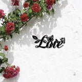 CREATCABIN Love Metal Wall Decor Hanging Letter Signs Iron Black Iron Rustic Love Word Leaves Butterfly Art Decoration Sign Cutout for Valentine's Day Home Office Living Room Walls 11.8 x 4.7 Inch