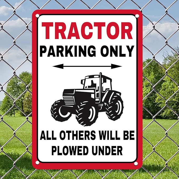 Vintage Metal Tin Sign Tractor Parking Only Sign for Home Barn Farm Funny Farm Signs for Outdoor & Indoor Use, 8x12