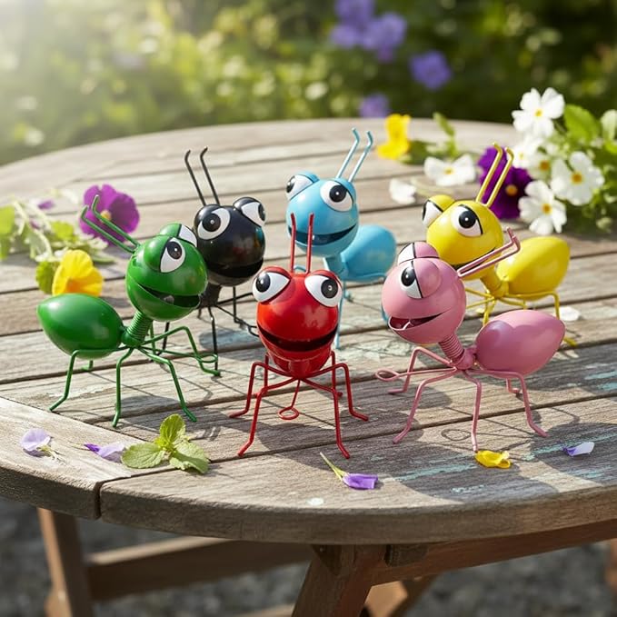 Cruis Cuka Metal Yard Art Garden Decorative Cute Ant Outdoor Wall Sculptures - Set of 6