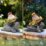Solar Gnome Statue Outdoor Decor, Gnome on Turtle Figurines with LED Light for for Fairy Garden Yard Balcony Lawn Christmas Housewarming Whimsical Gifts for Women Mom Grandma