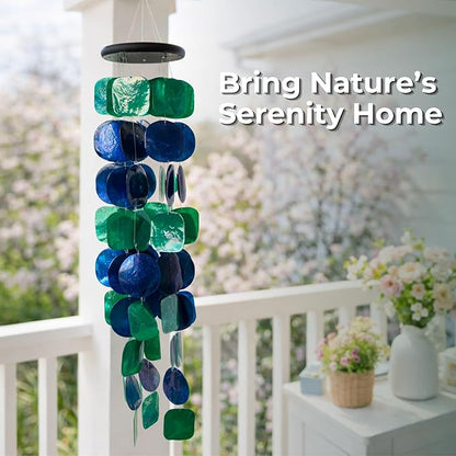 Solange & Frances Capiz Shells Wind Chimes for Outside. Patio Decor, Garden Decor Windchimes Outdoors. Unique Birthday Gifts for Women, Gift for Women Ideas (Peacock)