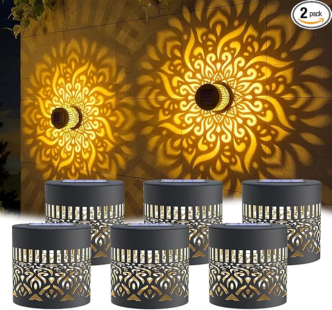 Decorative Solar Mandala Lights, Solar Mandalas Lights Outdoor, Waterproof and Windproof, Metal Solar Powered Outdoor Deck Step Wall Lights, for Garden Post Patio Backyard Yard Decor (6 PCS)